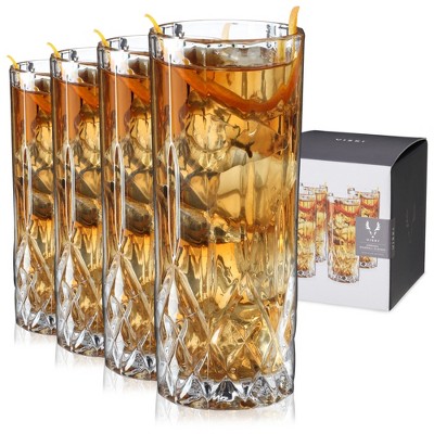 Viski Admiral Highball Glasses Set Of 2 - Faceted Crystal Tumblers - Holds  9 Oz, Clear Finish : Target