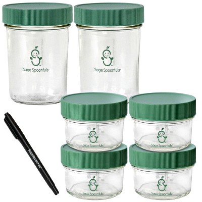 Sage Spoonfuls 6pk Leak Proof Glass Baby Food Containers - Clear - 4 oz/8 oz