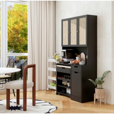 Kitchen Pantry Storage Cabinet, Bar Cabinet With Adjustable Shelves,Buffet Cabinet With Kitchen Cart, Kitchen Hutch Cabinet With Microwave Stand
