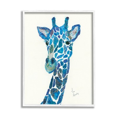 Stupell Industries Blue Giraffe Animal Painting Framed Giclee Art