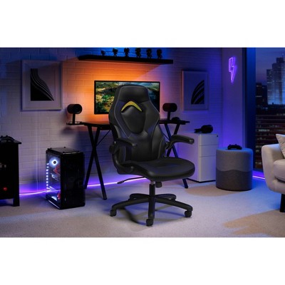 Black Mesh and Bonded Leather Reclining Gaming Chair with Armrests