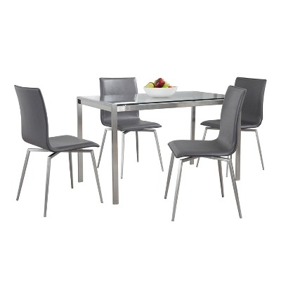 Gray Faux Leather and Glass 5-Piece Dining Set