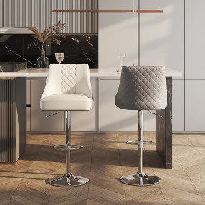 POVISON Modern Adjustable Swivel Barstools Set of 2, PU Leather Bar Stools with Back and Metal Legs,  Gray - 1 of 4