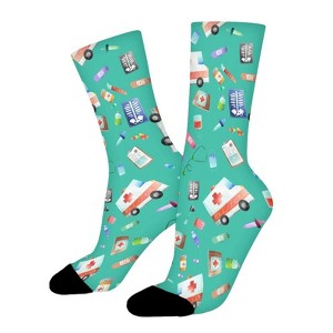 Cute Watercolor Ambulance Nurse Doctor Women Printed Crew Socks Funny Funky Socks Soft Polyester Novelty Gifts for Artists Men - 1 of 1