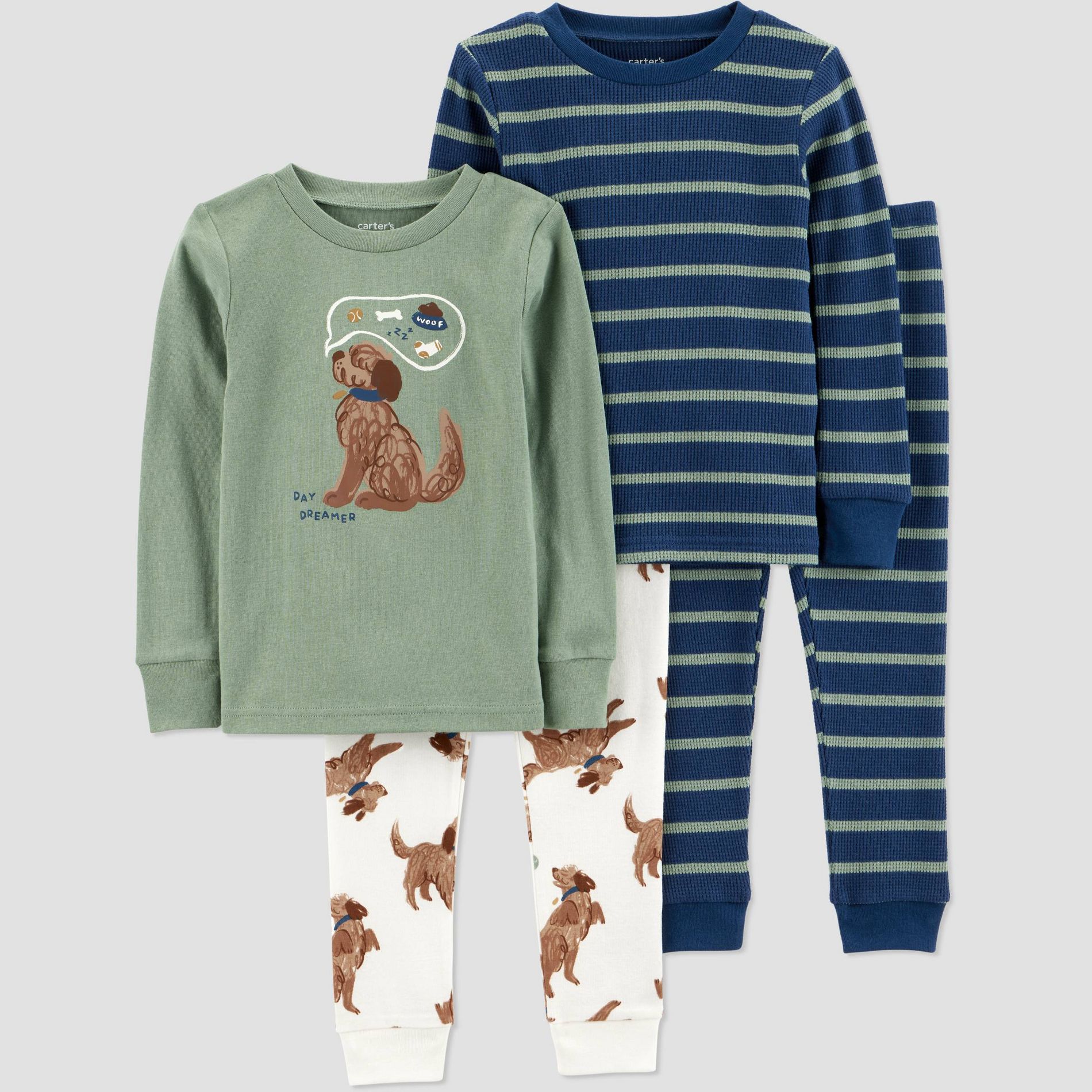 Carter's Just One You® Toddler Boys' 4pc Doodle & Stripes Long Sleeve Cotton Pajama Set - Green/Navy Blue 5T