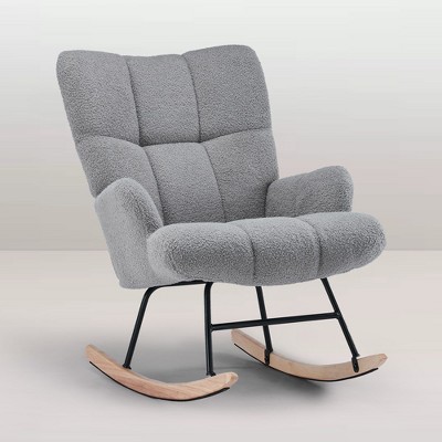 FERPIT Teddy Velvet Rocking Chair, Upholstered Accent Glider Rocker, Comfy Armchair Side Chair with High Backrest for Living Room, Bedroom