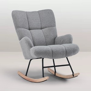 FERPIT Teddy Velvet Rocking Chair, Upholstered Accent Glider Rocker, Comfy Armchair Side Chair with High Backrest for Living Room, Bedroom - 1 of 4