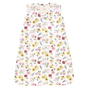Hudson Baby Infant Girl Plush Faux Fur Sleeping Bag, Wearable Blanket, Soft Painted Florals - 1 of 2