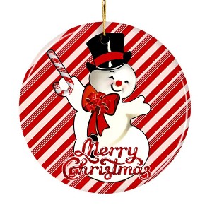 Vintage Snowman and Candy Cane Colors Merry Christmas Ornament| OrnamentallyYou - 1 of 4