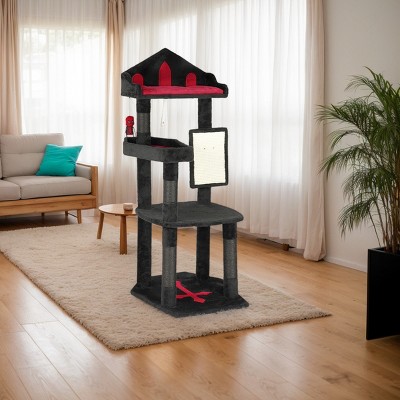 FURNIinspire Pet Tower 50 Inch Gothic Corner Cat Tree Cat Tower Stand with Perch, Scratching Post, Extra Wide Base, Black, 23.4"*23.01"*50"