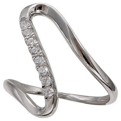 Women's Polished and Pave Cubic Zirconia Ring in Sterling Silver -Silver/Clear (8)