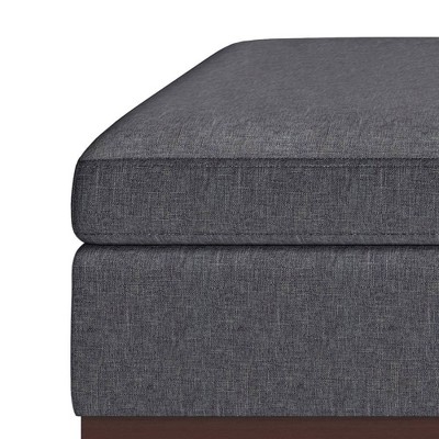 Slate Gray Linen Mid-Century Modern Storage Ottoman