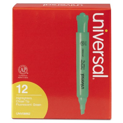 UNIVERSAL Desk Highlighter Chisel Tip Fluorescent Green Dozen 08862