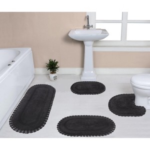 Hampton Crochet Collection Cotton Reversible Tufted Set of 4 Bath Rug Set - Home Weavers - 1 of 4