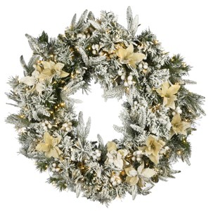 30" Prelit LED Flocked Colonial Fir Wreath Dual Color Cosmic Lights - National Tree Company - 1 of 4
