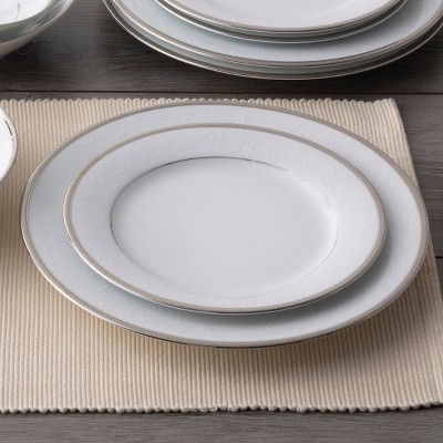 White Porcelain 12-Piece Dinnerware Set with Platinum Band