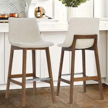 South Upholstered Bar Stool Set Of 2,Fabric Upholstered Barstools with Solid Wood Legs And Stainless Steel Footrest-The Pop Maison