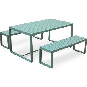 Aoodor Outdoor 3-Piece Aluminum Picnic Table Set,  Rectangular Patio Dining Table with Benches - 1 of 4