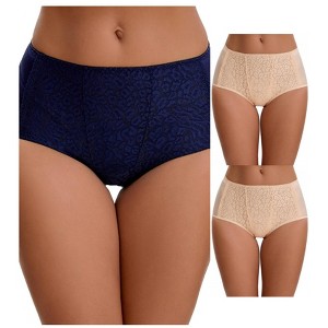 INSPIRE CHIC Women's Floral Lace Breathable Comfortable Mid Rise Underwear Briefs 3 Packs - 1 of 4