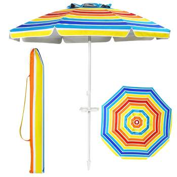 Costway 7.2 FT Portable Beach Umbrella Tilt Sand Anchor Cup Holder W/Carry Bag