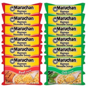 Maruchan Ramen Instant Noodle Soup Variety, 2 Flavors - 6 Packs Beef & 6 Packs Chili, 3 Ounce Single Servings - 1 of 1
