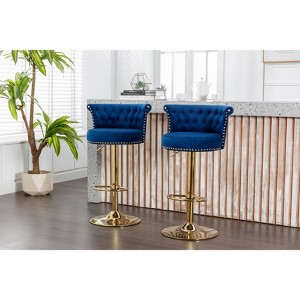 APRILSOUL Blue Set of 2 Swivel Bar Stools Adjustable Counter Height Chairs with Footrest for Kitchen, Dining Room - 1 of 4