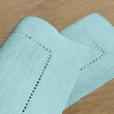 Light Natural Linen Hemstitch Cocktail Napkins Set of 12