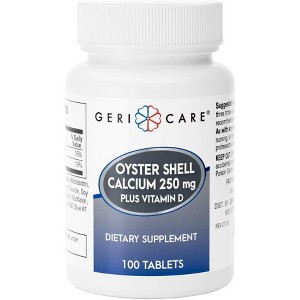Geri Care Oyster Shell Calcium 250mg + Vit-D Supplement Tabs, 100 Count - 1 of 4