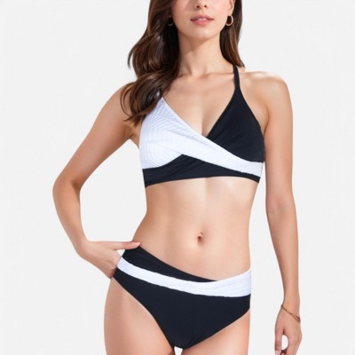 Anna-Kaci Swim Women's Two-Piece Bikini Set with Pleated Wrap Detail and High-Waisted Bottoms