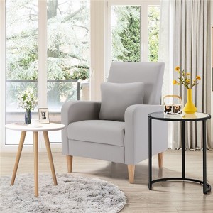 Faux-Shearling Accent Chair with Pillow, Modern Comfy Armchair with Ergonomic Backrest and Padded Armrests - 1 of 4