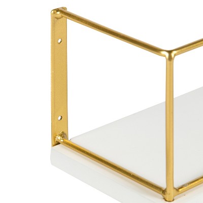 Chic Modern White and Gold Wood-Metal 24" Floating Shelves, 2-Pack