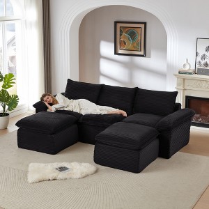 Modular Sectional Cloud Couch - L/U-Shaped Designs, Corduroy Fabric with Ottoman & Pillows, Deep Seat for Living Room - 1 of 4