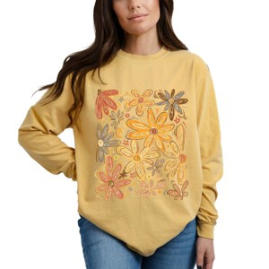 Simply Sage Market Fall Floral Glitter Garment Dyed Long Sleeve - 1 of 4