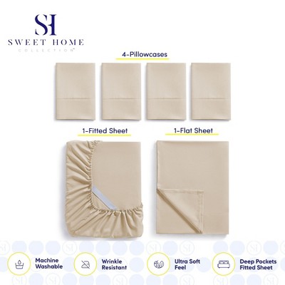 Beige Queen Microfiber Deep Pocket 6-Piece Sheet Set