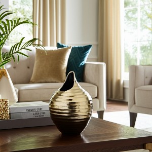 Metallic Aluminum Vase - Modern Decorative Flower Holder - Rippled Design Home Decor Accent for Living Room, Bedroom, Office - 1 of 4