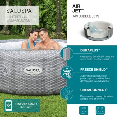 Gray Inflatable Round Hot Tub with Seats and Pillows
