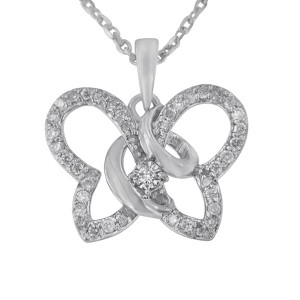 Haus of Brilliance Silver 1/4 cttw Prong-Set Diamond Butterfly Pendant Necklace - 1 of 4