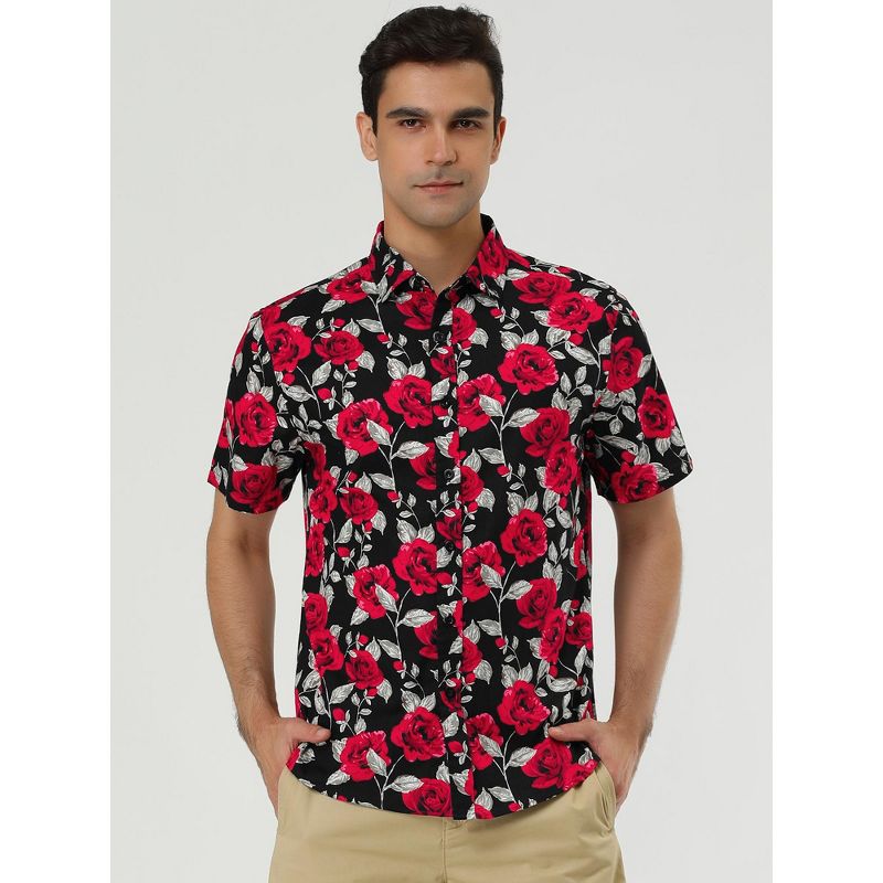 Lars Amadeus Men's Summer Floral Print Short Sleeve Button Down Beach Hawaiian Casual Shirt, 3 of 7