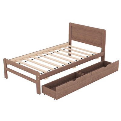 NicBex Twin Size Wood Platform Bed Frame with 2 Drawers for Adults/Boys/Girls