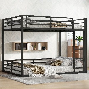 Kumasinova Minimalist Low-Floor Metal Bunk Bed with Full-Length Guardrails, Noise-Reducing Design Black Bed Frame for Kids/Teens/Guest Rooms - 1 of 4