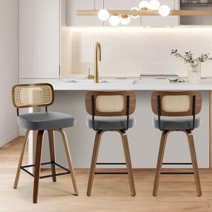 Bekrvio 26"/29" Mid-Century Modern Swivel Bar Stools Set of 1/2/3/4- Faux Leather Upholstered with Back and Bent Wood Legs,Ideal for Kitchen Island - 1 of 4