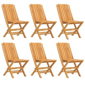 vidaXL Solid Teak Wood Folding Patio Chairs, Set of 6 - Brown Wood Chairs for Outdoor Garden, Balcony, Deck, or Patio - 1 of 4