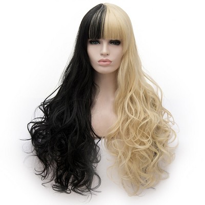 Unique Bargains Women's Curly Wigs 30" Gold Tone Black with Wig Cap