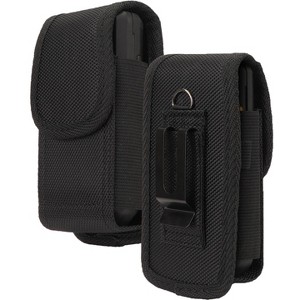 Nakedcellphone Pouch for Consumer Cellular Iris Flip Phone - Canvas Case with Clip and Belt Harness Holder, Magnetic Closure - Black - 1 of 4