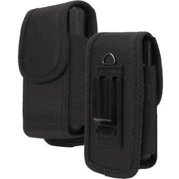 Nakedcellphone Pouch for Consumer Cellular Iris Flip Phone - Canvas Case with Clip and Belt Harness Holder, Magnetic Closure - Black