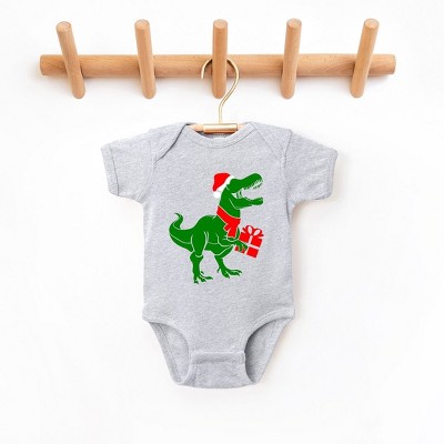 The Juniper Shop Dino Present Baby Bodysuit - Newborn - Heather Grey