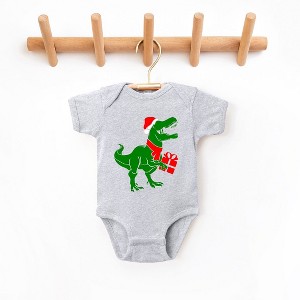 The Juniper Shop Dino Present Baby Bodysuit - 6 Month - Heather Grey - 1 of 3