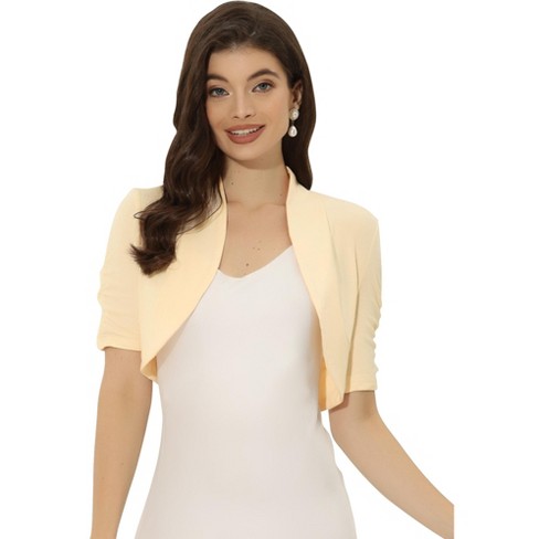 INSPIRE CHIC Women's Cropped Open Front Ruched Short Sleeve Bolero Shrugs - image 1 of 4