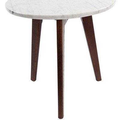 Cherie 19" Round White Marble and Elm Wood Side Table
