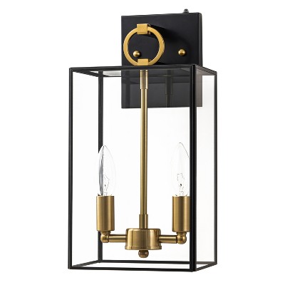 C Cattleya 14.5in 2-Light Dusk to Dawn Dark Bronze Finish Brass Outdoor Wall Lantern